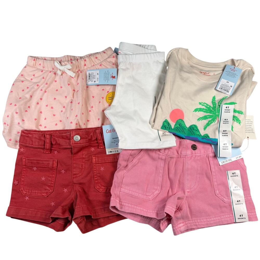 Cat & Jack Summer Lot Girls 4T - 5 Pieces Shorts Skort Shirt NWT
